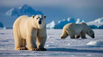 AI generated Arctic Wonderland  Polar Bears Roaming Ice-covered Landscapes photo
