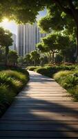 AI generated Urban Oasis  Tranquil Park Amidst Bustling Cityscape photo