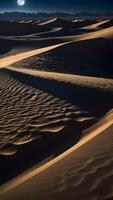 AI generated Moonlit Magic  Lunar Glow Casting Shadows Across Desert Sands photo