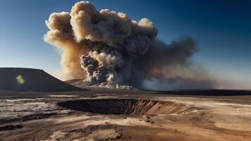 ai generado volcánico preguntarse de fumar cráter en contra estéril paisaje foto