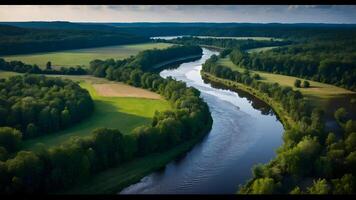 AI generated Enchanting Waterways  Tranquil Rivers Winding Through Forests photo
