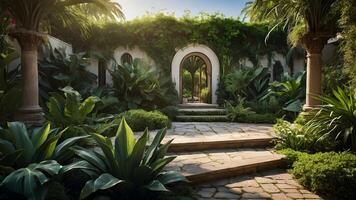 AI generated Secret Gardens  Hidden Oasis Brimming with Exotic Plants photo