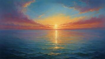 AI generated Serenity at Sunset  Pastel Hues Painting Sky and Sea photo