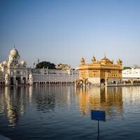 Beautiful view of Golden Temple - Harmandir Sahib in Amritsar, Punjab, India, Famous indian sikh landmark, Golden Temple, the main sanctuary of Sikhs in Amritsar, India photo