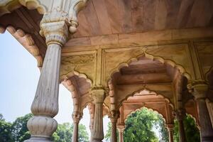arquitectónico detalles de lal qila - rojo fuerte situado en antiguo Delhi, India, ver dentro Delhi rojo fuerte el famoso indio puntos de referencia foto