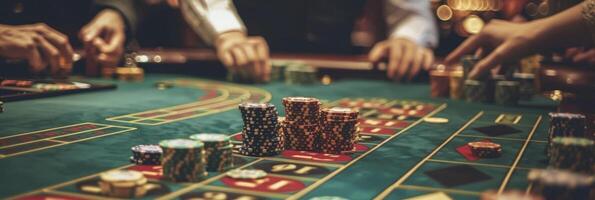 ai generado cerca arriba de personas jugando ruleta en un casino. generativo ai foto