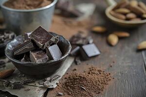 AI generated chocolate with cocoa beans. generative ai photo