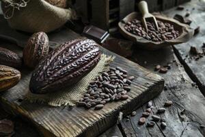 AI generated chocolate with cocoa beans. generative ai photo