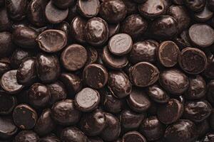 AI generated close up of a pile of chocolate chips. ai generative ai photo