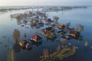 ai generado aéreo ver de un pueblo ese tiene estado inundado generativo ai foto