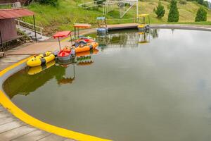 Landscape boat pool on national garden park. The photo is suitable to use for adventure content media and nature poster background.