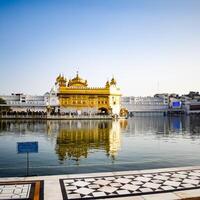 Beautiful view of Golden Temple - Harmandir Sahib in Amritsar, Punjab, India, Famous indian sikh landmark, Golden Temple, the main sanctuary of Sikhs in Amritsar, India photo