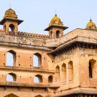 Beautiful view of Orchha Palace Fort, Raja Mahal and chaturbhuj temple from jahangir mahal, Orchha, Madhya Pradesh, Jahangir Mahal - Orchha Fort in Orchha, Madhya Pradesh, Indian archaeological sites photo