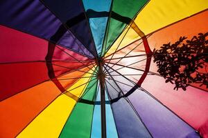 Sunlight Shining Through Multi-Colored Patio Umbrella photo