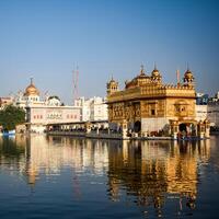 Beautiful view of Golden Temple - Harmandir Sahib in Amritsar, Punjab, India, Famous indian sikh landmark, Golden Temple, the main sanctuary of Sikhs in Amritsar, India photo