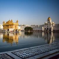 Beautiful view of Golden Temple - Harmandir Sahib in Amritsar, Punjab, India, Famous indian sikh landmark, Golden Temple, the main sanctuary of Sikhs in Amritsar, India photo