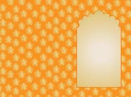 Indian  orange golden window in Mughal style vector oriental frame design template, place for text postcard, wedding invitation