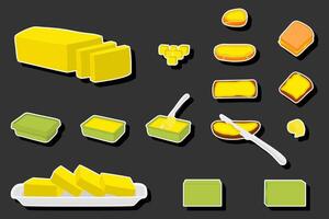 Illustration on theme big colored set different types creamy butter vector