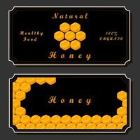 Illustration on theme for label of sugary flowing down honey in honeycomb with bee vector