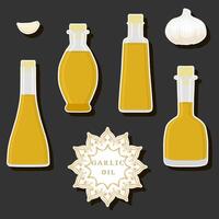 Illustration on theme big set different types liquid oil, bottle various size vector