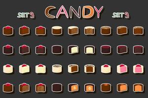 Illustration on theme beautiful big set sweet chocolate candy bonbon vector