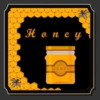 Illustration on theme sugary flowing down honey in honeycomb with bee vector