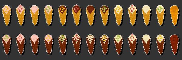 Illustration on theme big kit different types cone waffle with bubbles for dessert biscuit vector