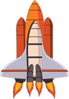 Cartoon rocket space ship take off, isolated vector illustration