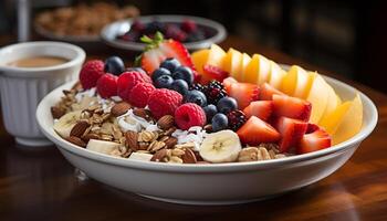 ai generado frescura de Fruta en un bol, un gastrónomo postre generado por ai foto