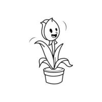 vintage style groovy cartoon character tulip plant pot illustration. vector. isolated white background. vector