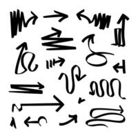 Collection hand drawn arrows. Set simple arrows isolated on white background. Arrow mark icons. Arrow paint - stock vector, Hand drawn freehand different curved lines, swirls arrows. Doodle marker. vector