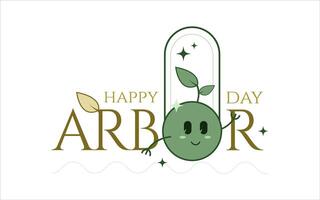 Happy Arbor day typography. groovy cartoon, Minimalism vector