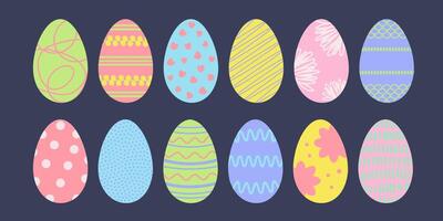 Easter eggs decorated of hand drawn abstract geometric pattern vector set