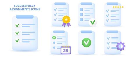 Successfully Assignment icons set vector