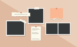 Blank photo frame collage template with paper sheet vector background