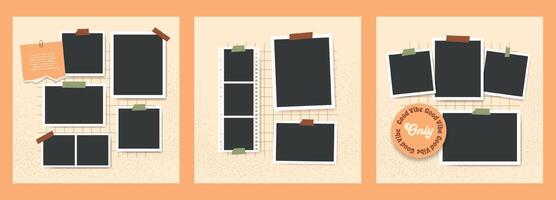 Polaroid Blank photo frame collage template Retro style vector set