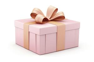 AI generated pink gift box wrapped with gold bow and ribbon isolated on background. photo