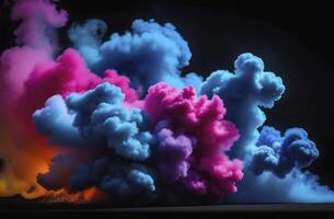 AI generated colorful smoke against black background close up photo