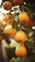 AI generated Summer citrus background. Orange fruit tree garden photo