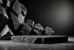 AI generated Dark Stone Podium Minimalist Showcase with Geometric Texture photo