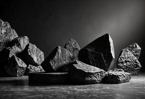 ai generado oscuro Roca podio minimalista escaparate con geométrico textura foto