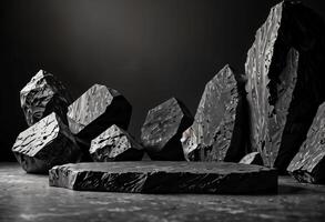 AI generated Dark Stone Podium Minimalist Showcase with Geometric Texture photo