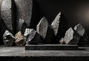 AI generated Dark Stone Podium Minimalist Showcase with Geometric Texture photo