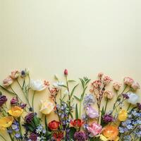 AI generated Vibrant Bunch of Assorted Flowers on Pristine Soft Background photo