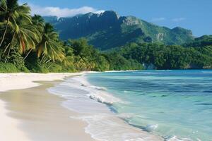 ai generado capturar el belleza de un tropical isla paraíso con claro como el cristal azur aguas foto