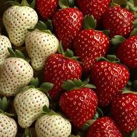 ai generado vibrante blanco y rojo fresas con frescura Estallar foto