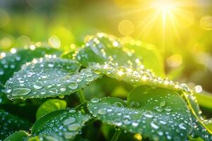 ai generado capturar el frescura y belleza de follaje en naturaleza con Rocío gotas foto