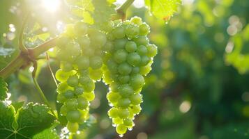AI generated Captivating Visual of Grapes Glistening in Sunrise Light photo
