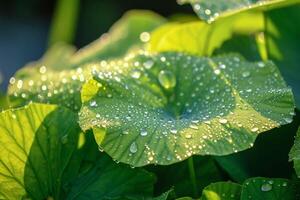 ai generado capturar el frescura y belleza de follaje en naturaleza con Rocío gotas foto