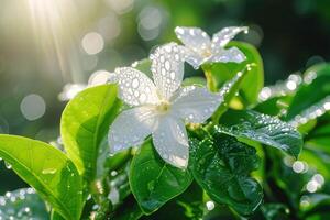 AI generated Capturing the Freshness and Beauty of Flowers in Nature Adorned with Dew Drops photo